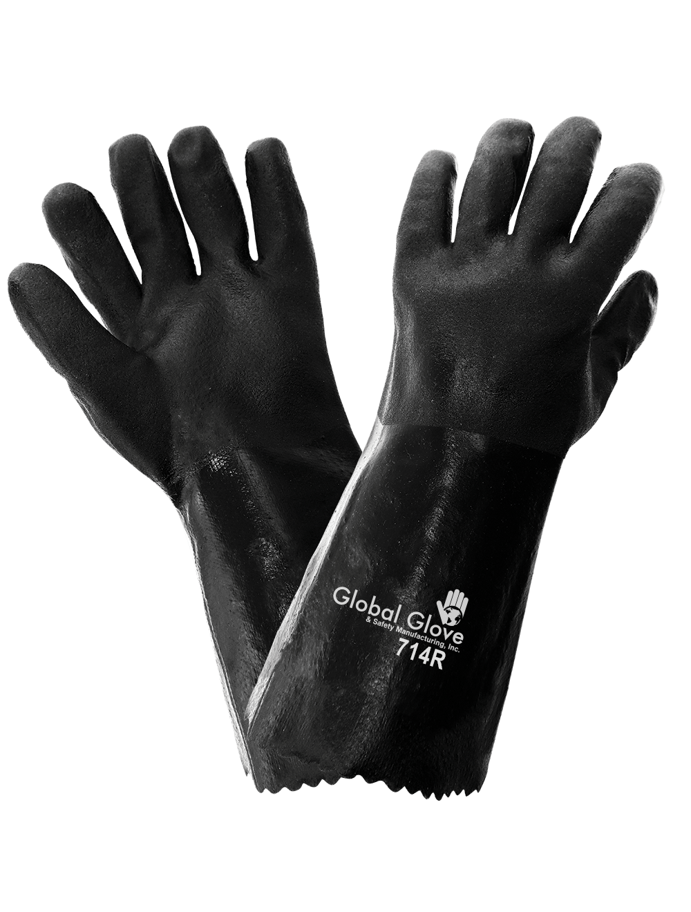 Jersey Lined Black PVC Chemical Handling Glove - Gloves